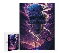 Jigsaw 500 PCS for Adults Spooky Skull Lightning Scene Jigsaw Puzzle Brain Teaser Game Difficult Hard Deal As Gifts for The Whole Family 500 PCS