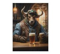 Jigsaw 500 PCS for Adults Steampunk Craft Beer Ox Puzzles for Adults Brain Teaser Game Perfect Decoration Help The Brain Exercise 500 PCS
