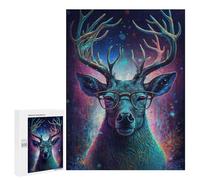 Jigsaw 500 PCS for Adults Stylish Deer with Glasses Art Print Jigsaw Puzzle Brain Teaser Game Difficult Hard Deal As Gifts for The Whole Family 500 PCS