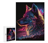 Jigsaw 500 PCS for Adults Synthwave Wolf Adult Jigsaw Puzzle Fun Games Analysis And Logic Unique Birthday And Gifts 500 PCS