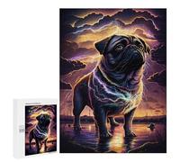 Jigsaw 500 PCS for Adults Thunderous Pug Majesty Jigsaw Puzzle Brain Teaser Game Difficult Hard Deal As Gifts for The Whole Family 500 PCS