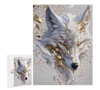Jigsaw 500 PCS for Adults White And Gold Wolf Portrait Jigsaw Puzzle Brain Teaser Game Difficult Hard Deal As Gifts for The Whole Family 500 PCS