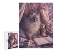 Jigsaw 500 PCS for Teenagers Cozy Cat Nap with Tea & Lights Puzzle For Teenagers Enhance Memory Challenging To Complete Family Fun & Game Night 500 PCS