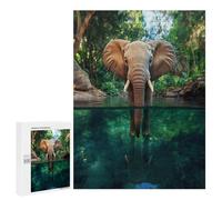 Jigsaw 500 PCS for Teenagers Elephant Reflection in Amazon Rainforest Puzzle For Teenagers Difficult Hard Fun Activities at Home Addictive Toys to Cultivate Patience 500 PCS