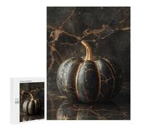 Jigsaw 500 PCS for Teenagers Gilded Black Marble Pumpkin Decor Puzzle For Teenagers Enhance Memory Challenging To Complete Family Fun & Game Night 500 PCS