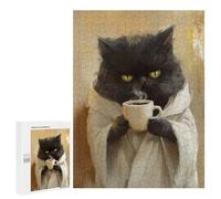 Jigsaw 500 PCS for Teenagers Grumpy Cat with Coffee Mug Puzzle For Teenagers Enhance Memory Challenging To Complete Family Fun & Game Night 500 PCS