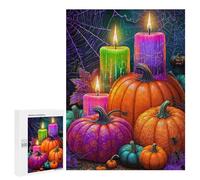 Jigsaw 500 PCS for Teenagers Halloween Candles And Pumpkins Puzzles for Teenagers Improve Memory for Birthday, Chrismas Christmas Birthday Gifts 500 PCS