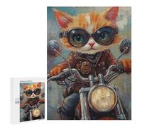 Jigsaw 500 PCS for Teenagers Rider Cat Biker Style -1 Puzzles for Teenagers Improve Memory for Birthday, Chrismas Christmas Birthday Gifts 500 PCS