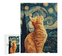 Jigsaw 500 PCS for Teenagers Starry Night Cat Art Print -17 Puzzles for Teenagers Analysis And Logic Train Your Brain And Hands Unique Challenge Game 500 PCS