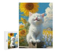 Jigsaw 500 PCS for Teenagers Sunflower Cat Bliss Puzzle For Teenagers Difficult Hard Fun Activities at Home Addictive Toys to Cultivate Patience 500 PCS