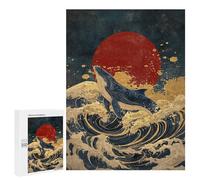 Jigsaw 500 PCS for Teenagers Whale Riding Waves with Red Sun-1 Puzzles for Teenagers Analysis And Logic Train Your Brain And Hands Unique Challenge Game 500 PCS