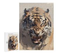 Jigsaw 500 PCS for Teenagerss Angry Tiger Puzzles for Adults Relax Games Staycation Kill Time for Is Ideal As A Gift 500 PCS