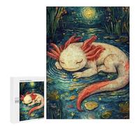 Jigsaw 500 PCS for Teenagerss Axolotl Sleeping Starry Night Adult Jigsaw Hands-on Game Home Decoration Unique Gifts for Birthday And Christmas 500 PCS