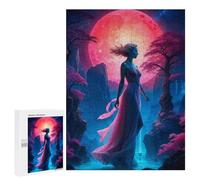 Jigsaw 500 PCS for Teenagerss Beautiful Red Moon Lady Jigsaw for Adults Toy Wall Decor Presents for Women Unique Gifts for Birthday And Christmas 500 PCS