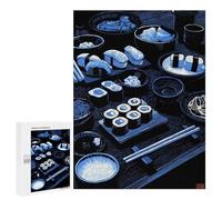 Jigsaw 500 PCS for Teenagerss Blue Monochrome Sushi Feast Illustration Jigsaw for Adults Toy Wall Decor Presents for Women Unique Gifts for Birthday And Christmas 500 PCS
