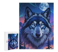 Jigsaw 500 PCS for Teenagerss Blue Wolf Portrait Moonlight Jigsaw Puzzle Family Games Pattern Assembly Unique Gifts for Birthday And Christmas 500 PCS