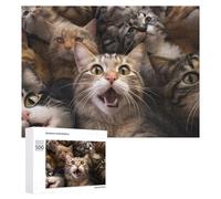 Jigsaw 500 PCS for Teenagerss Cat Crowds Whiskered Wonder! Jigsaw Relax Games Difficult Challenge Unique Gifts for Birthday And Christmas 500 PCS