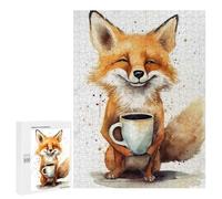 Jigsaw 500 PCS for Teenagerss Coffee with Cute Fox Jigsaw Puzzle Family Games Pattern Assembly Unique Gifts for Birthday And Christmas 500 PCS