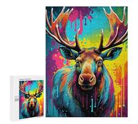 Jigsaw 500 PCS for Teenagerss Colorful Moose Portrait-7 Jigsaw Relax Games Difficult Challenge Unique Gifts for Birthday And Christmas 500 PCS