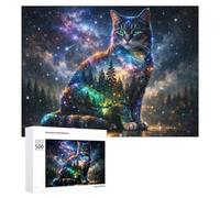Jigsaw 500 PCS for Teenagerss Cosmic Cat Forest Night Sky Puzzles for Adults Relaxing Games Analysis And Logic Parent-child Interaction 500 PCS