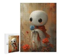 Jigsaw 500 PCS for Teenagerss Cute Sheet Ghost with Blue Rose Jigsaw for Adults Toy Wall Decor Presents for Women Unique Gifts for Birthday And Christmas 500 PCS