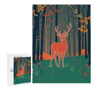 Jigsaw 500 PCS for Teenagerss Deer in Autumn Forest Illustration Puzzles for Adults Relax Games Staycation Kill Time for Is Ideal As A Gift 500 PCS