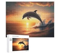 Jigsaw 500 PCS for Teenagerss Dolphin Leaping at Sunset -3 Jigsaw Relax Games Difficult Challenge Unique Gifts for Birthday And Christmas 500 PCS