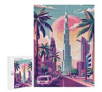 Jigsaw 500 PCS for Teenagerss Dubai Skyline with Palm Trees Jigsaw Puzzle Family Games Pattern Assembly Unique Gifts for Birthday And Christmas 500 PCS