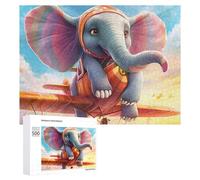Jigsaw 500 PCS for Teenagerss Elephant Pilot in Vintage Airplane Jigsaw Relax Games Difficult Challenge Unique Gifts for Birthday And Christmas 500 PCS
