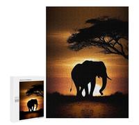 Jigsaw 500 PCS for Teenagerss Elephant Sunset Puzzles for Adults Relax Games Staycation Kill Time for Is Ideal As A Gift 500 PCS