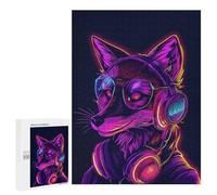 Jigsaw 500 PCS for Teenagerss Fox Headphones Neon Adult Jigsaw Hands-on Game Home Decoration Unique Gifts for Birthday And Christmas 500 PCS