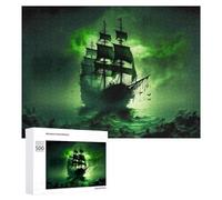 Jigsaw 500 PCS for Teenagerss Ghost Ship in Mystic Green Fog Jigsaw Relax Games Difficult Challenge Unique Gifts for Birthday And Christmas 500 PCS