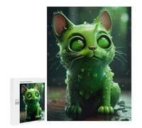 Jigsaw 500 PCS for Teenagerss Glowing Green Kitten Puzzles for Adults Relax Games Staycation Kill Time for Is Ideal As A Gift 500 PCS