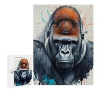 Jigsaw 500 PCS for Teenagerss Gorilla Portrait with Splashes Paint Jigsaw Puzzle Family Games Pattern Assembly Unique Gifts for Birthday And Christmas 500 PCS