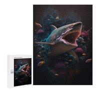 Jigsaw 500 PCS for Teenagerss Great White Shark in Coral Reef Puzzles for Adults Relax Games Staycation Kill Time for Is Ideal As A Gift 500 PCS