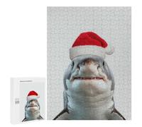 Jigsaw 500 PCS for Teenagerss Great White Shark with Santa Hat Jigsaw for Adults Toy Wall Decor Presents for Women Unique Gifts for Birthday And Christmas 500 PCS