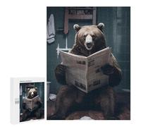 Jigsaw 500 PCS for Teenagerss Grizzly Bear Reading Newspaper Jigsaw Relax Games Difficult Challenge Unique Gifts for Birthday And Christmas 500 PCS