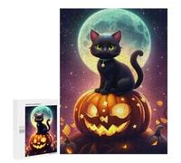 Jigsaw 500 PCS for Teenagerss Halloween Black Cat Pumpkin Scene Puzzles for Teenagerss Analysis And Logic Parent-child Interaction Challenging Game Toys 500 PCS