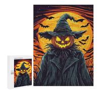 Jigsaw 500 PCS for Teenagerss Halloween Pumpkin Scarecrow with Bats Adult Jigsaw Hands-on Game Home Decoration Unique Gifts for Birthday And Christmas 500 PCS