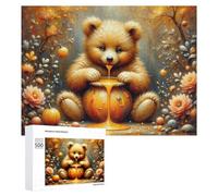 Jigsaw 500 PCS for Teenagerss Honey Bear Autumn Scene Jigsaw Relax Games Difficult Challenge Unique Gifts for Birthday And Christmas 500 PCS