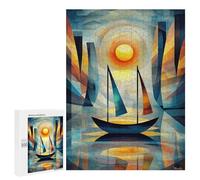 Jigsaw 500 PCS for Teenagerss Impression Sunrise - Cubist Minimalist Masterpiece Inspired by Monet Jigsaw Puzzle Family Games Pattern Assembly Unique Gifts for Birthday And Christmas 500 PCS