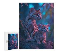 Jigsaw 500 PCS for Teenagerss Leopard Cats in Neon Light Jigsaw for Adults Toy Wall Decor Presents for Women Unique Gifts for Birthday And Christmas 500 PCS