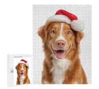 Jigsaw 500 PCS for Teenagerss Nova Scotia Duck Tolling Retriever Dog with Santa Hat Portrait Jigsaw for Adults Toy Wall Decor Presents for Women Unique Gifts for Birthday And Christmas 500 PCS