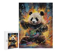 Jigsaw 500 PCS for Teenagerss Panda Playing Guitar Art Print Puzzles for Adults Relaxing Games Analysis And Logic Parent-child Interaction 500 PCS