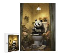 Jigsaw 500 PCS for Teenagerss Panda Reading on Toilet Jigsaw Puzzle Family Games Pattern Assembly Unique Gifts for Birthday And Christmas 500 PCS