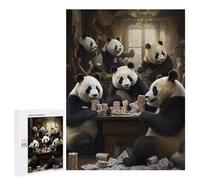 Jigsaw 500 PCS for Teenagerss Pandas Playing Cards in Vintage Room Jigsaw Relax Games Difficult Challenge Unique Gifts for Birthday And Christmas 500 PCS