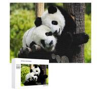 Jigsaw 500 PCS for Teenagerss Pandas Resting on Wooden Log Puzzles for Adults Relaxing Games Analysis And Logic Parent-child Interaction 500 PCS