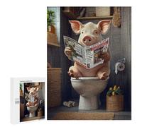 Jigsaw 500 PCS for Teenagerss Pig Reading Newspaper on Toilet Jigsaw for Adults Toy Wall Decor Presents for Women Unique Gifts for Birthday And Christmas 500 PCS