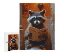 Jigsaw 500 PCS for Teenagerss Raccoon Reading Newspaper Toilet Funny Jigsaw for Adults Toy Wall Decor Presents for Women Unique Gifts for Birthday And Christmas 500 PCS
