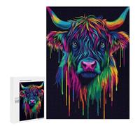 Jigsaw 500 PCS for Teenagerss Rainbow Highland Cow Color Adult Jigsaw Hands-on Game Home Decoration Unique Gifts for Birthday And Christmas 500 PCS